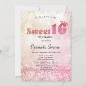 Invitation Princesse Confettis Dorés Bokeh Sweet 16 (Devant)
