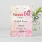 Invitation Princesse Confettis Dorés Bokeh Sweet 16 (Debout devant)