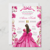 Invitation princesse coquette fuchsia pour quincea (Devant)