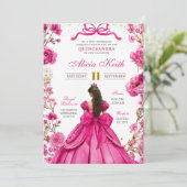 Invitation princesse coquette fuchsia pour quincea (Debout devant)