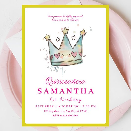 Invitation Princesse Couronne Bleue Rose Cute Premier Anniver