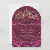 Invitation Princesse Couronne Bourgogne Papillons Quinceanera (Devant)