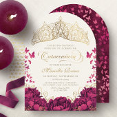 Invitation Princesse Couronne Bourgogne Papillons Quinceanera
