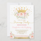 Invitation Princesse Couronne d'or rose Anniversaire Blush Fl (Devant)