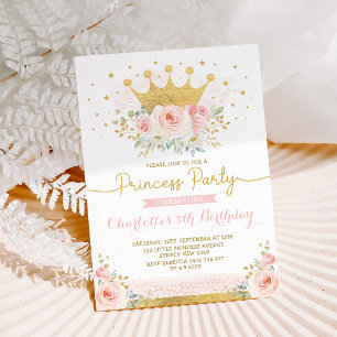 Invitation Princesse Couronne d'or rose Anniversaire Blush Fl