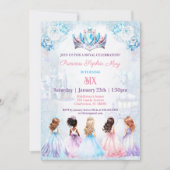 Invitation Princesse Couronne rose bleu violet hiver Annivers (Devant)