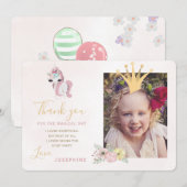 Invitation Princesse couronne rose et or fille photo merci (Devant / Derrière)