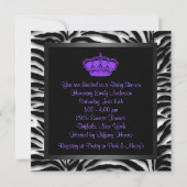 Invitation Princesse Couronne violet Baby shower Zèbre (Dos)