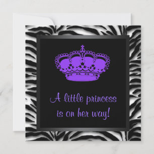 Invitation Princesse Couronne violet Baby shower Zèbre