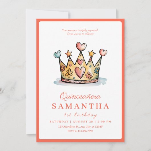 Invitation Princesse Crown 1er anniversaire (Devant)