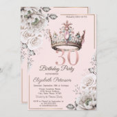 Invitation Princesse Crown Floral 30e fête d'anniversaire (Devant / Derrière)