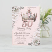 Invitation Princesse Crown Floral 50e fête d'anniversaire (Debout devant)