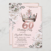 Invitation Princesse Crown Floral 60e fête d'anniversaire (Devant / Derrière)