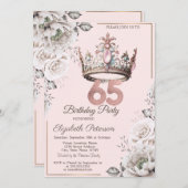 Invitation Princesse Crown Floral 65e fête d'anniversaire (Devant / Derrière)