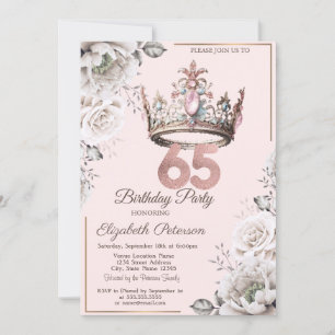 Invitation Princesse Crown Floral 65e fête d'anniversaire