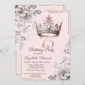 Invitation Princesse Crown Floral 75e fête d'anniversaire (Devant / Derrière)