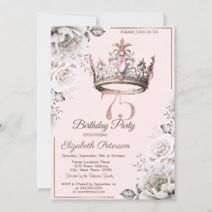 Invitation Princesse Crown Floral 75e fête d'anniversaire