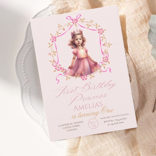 Invitation Princesse Crown Pink 1er anniversaire