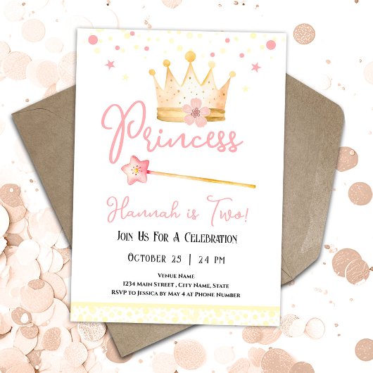 Invitation Princesse Crown Pink 2e Fille Anniversaire
