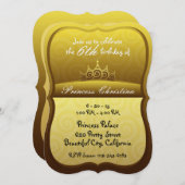 Invitation Princesse Crown Spirals Birthday d'or (Devant / Derrière)