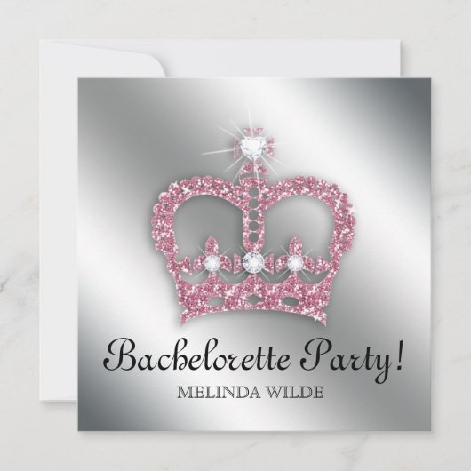 Invitation Princesse Crown Tiara Silve de rose de partie de (Devant)