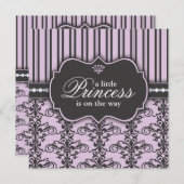 Invitation Princesse Damask et baby shower pourpre noir de (Devant / Derrière)