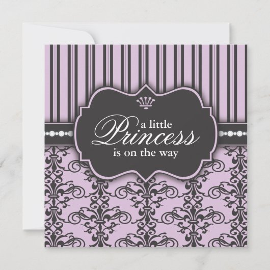 Invitation Princesse Damask et baby shower pourpre noir de (Devant)