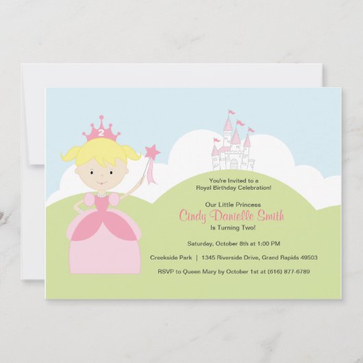 Invitation Princesse d'anniversaire de cheveux blonds dans le (Devant)