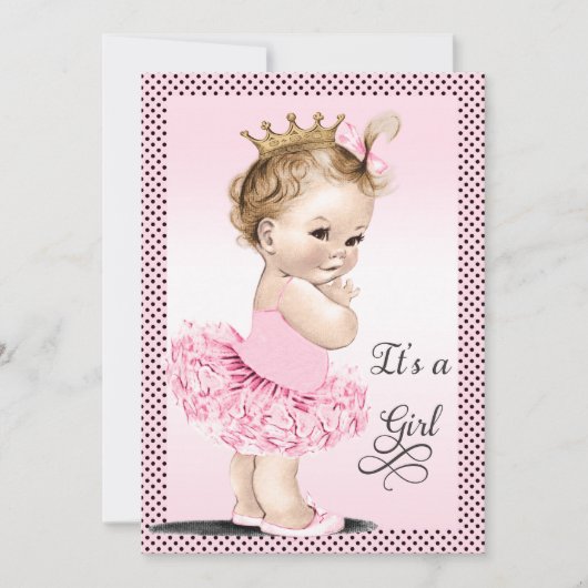 Invitation Princesse dans le baby shower de pois de tutu (Devant)