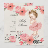 Invitation Princesse dans le Baby shower des fleurs d'aquarel (Devant / Derrière)