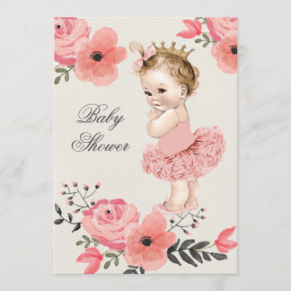 Invitation Princesse dans le Baby shower des fleurs d'aquarel