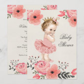 Invitation Princesse dans Tutu Baby shower aux fleurs d'aquar (Devant / Derrière)