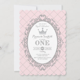 Invitation Princesse d'Argent rose 1er anniversaire Couronne