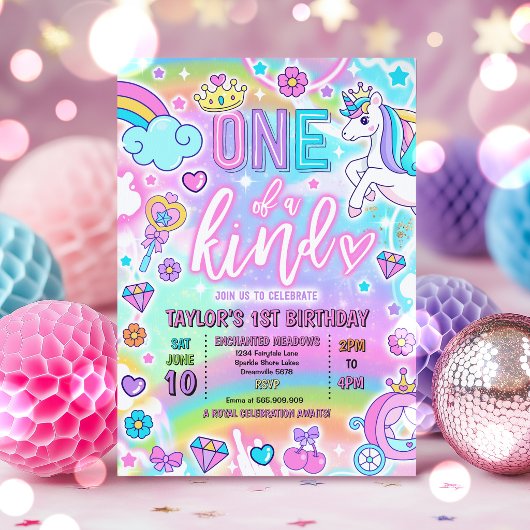 Invitation Princesse de conte de fées unique 1er anniversaire