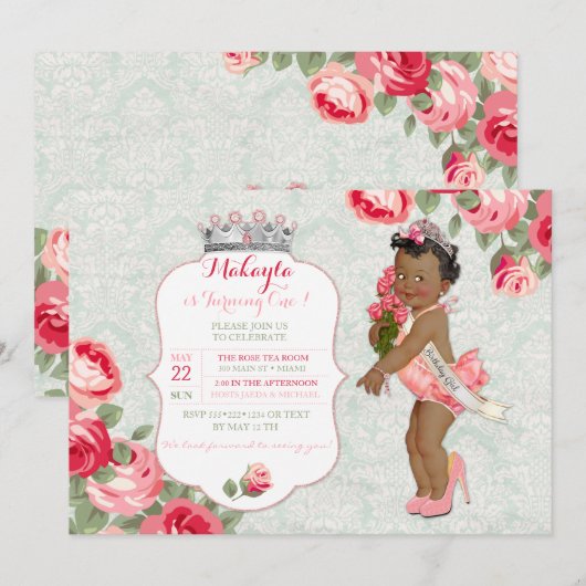 Invitation Princesse de Cortège Afro-Américaine Bébé (Devant / Derrière)