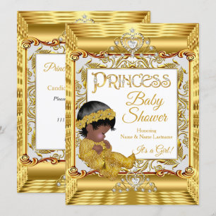 Invitation Princesse de couleur foncée dorée Baby Shower Or e