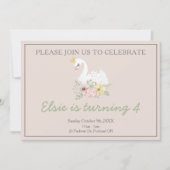 Invitation princesse de cygne jolie fille rose photo d'annive (Devant)