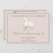 Invitation princesse de cygne jolie fille rose photo d'annive (Devant / Derrière)