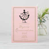 Invitation Princesse de danse valseuse Or Noir Rose Fête (Debout devant)