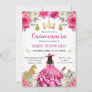Invitation Princesse de l'Ouest aux cheveux bruns en robe ros