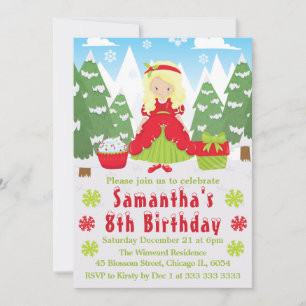 Invitation Princesse de Noël Blonde Scène d'Hiver Anniversair