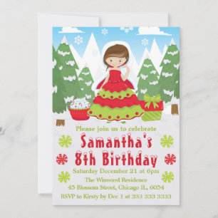 Invitation Princesse de Noël Brunette Scène d'Hiver Anniversa