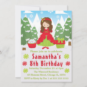 Invitation Princesse de Noël Brunette Scène d'Hiver Anniversa
