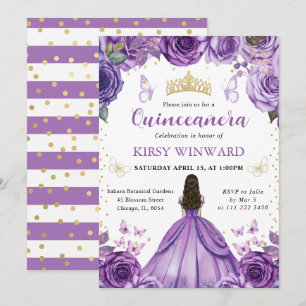 Invitation Princesse de Quinceañera aux Cheveux Bruns Robe Vi