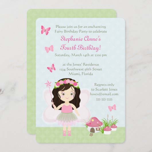 Invitation Princesse des Fées de Woodland (Devant / Derrière)