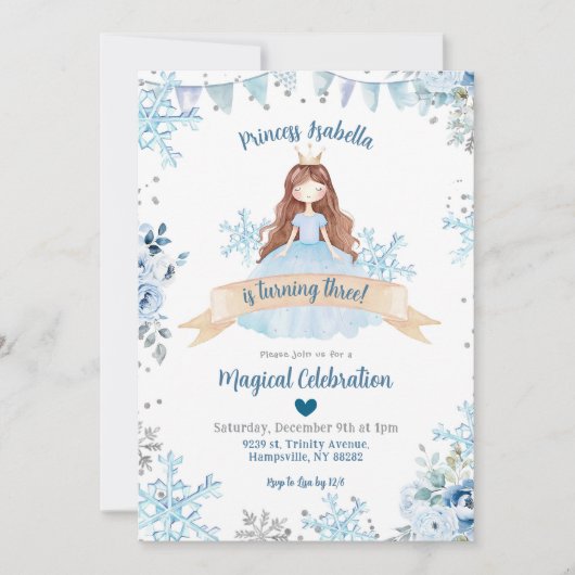 Invitation Princesse d'hiver de neige bleue (Devant)