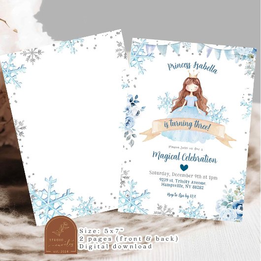 Invitation Princesse d'hiver de neige bleue