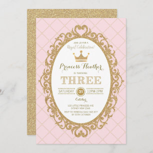 Invitation Princesse d'honneur branchée Pink Gold Crown 3e fê