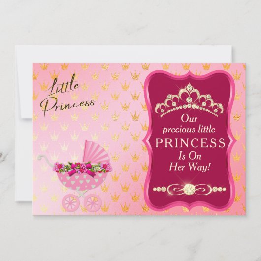 Invitation Princesse Diamond Gold Tiara Baby shower rose (Devant)