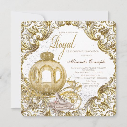 Invitation Princesse d'or Quinceañera (Devant)